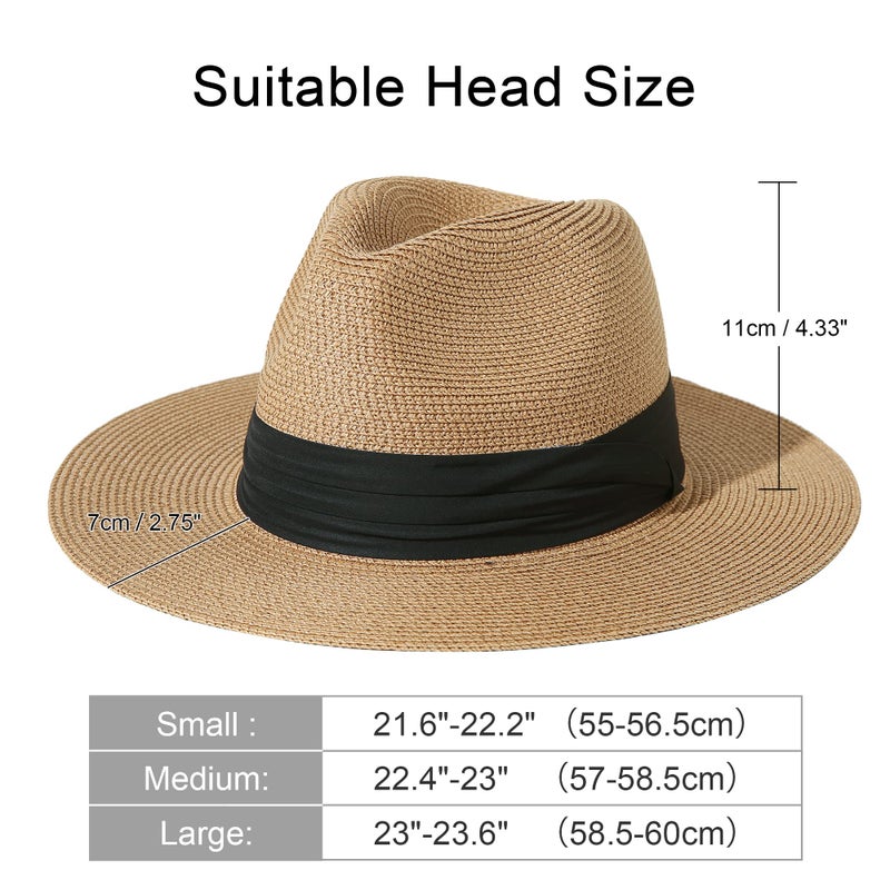 Lanzom Summer Beach Sun Hats for Men Women Foldable Floppy Travel Packable Staw Hat, Wide Brim Hat (Style B-Khaki,Medium Size:Fit for 22.5"-23") - Image 3